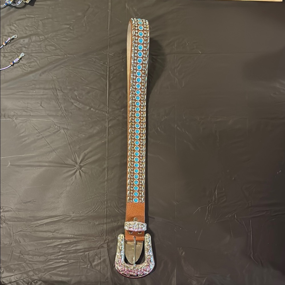 Brown Belt with Turquoise and Silver Accents